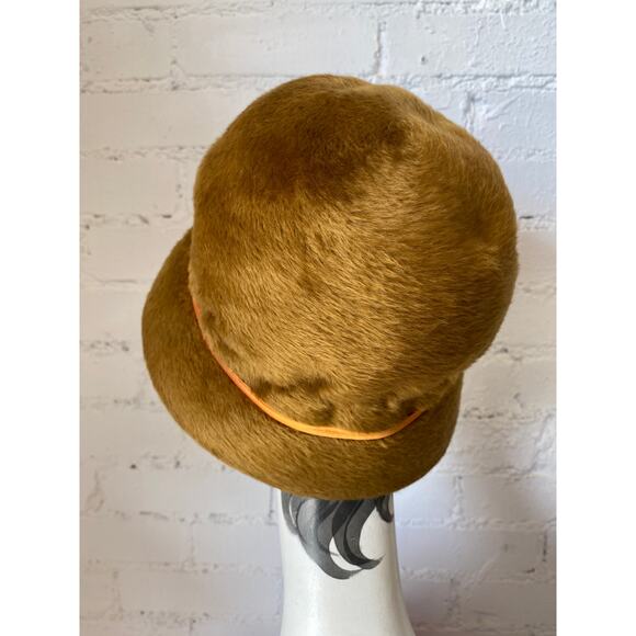 vintage 1960s mod fuzzy rust bucket hat wide brim rhinestones 60s fashion mcm - Picture 5 of 8
